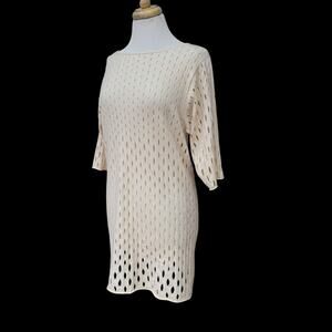 Allude Cashmere Open Knit Tunic Sweater / Mini Dress Ivory - Small